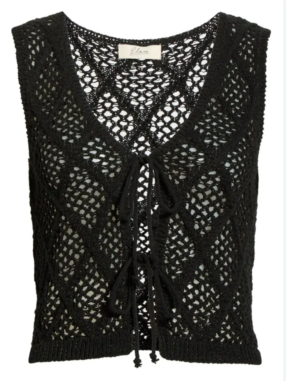 Elan Black Crochet Tie-Front Vest NWT